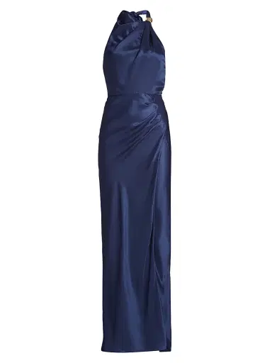NICHOLAS Women's Galilea Satin Column Gown - Navy | Thumbnail 1 NICHOLAS Women's Galilea Satin Column Gown - Navy | Thumbnail 1