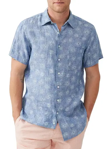 Rodd & Gunn Men's Carleton Floral-Embroidered Linen Shirt - Chambray | Thumbnail 3 Rodd & Gunn Men's Carleton Floral-Embroidered Linen Shirt - Chambray | Thumbnail 3