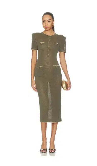 L'Agence Mel Short Sleeve Open Stitch Midi Dress | Thumbnail 1 L'Agence Mel Short Sleeve Open Stitch Midi Dress | Thumbnail 1