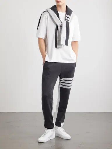 Thom Browne Logo-Appliquéd Striped Cotton-Jersey T-Shirt - Men | Thumbnail 2 Thom Browne Logo-Appliquéd Striped Cotton-Jersey T-Shirt - Men | Thumbnail 2