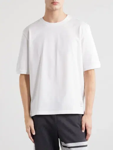 Thom Browne Logo-Appliquéd Striped Cotton-Jersey T-Shirt - Men | Thumbnail 3 Thom Browne Logo-Appliquéd Striped Cotton-Jersey T-Shirt - Men | Thumbnail 3