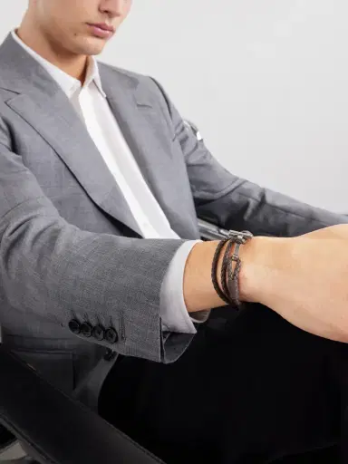 Tom Ford Woven Leather and Silver-Tone Wrap Bracelet - Men | Thumbnail 2 Tom Ford Woven Leather and Silver-Tone Wrap Bracelet - Men | Thumbnail 2