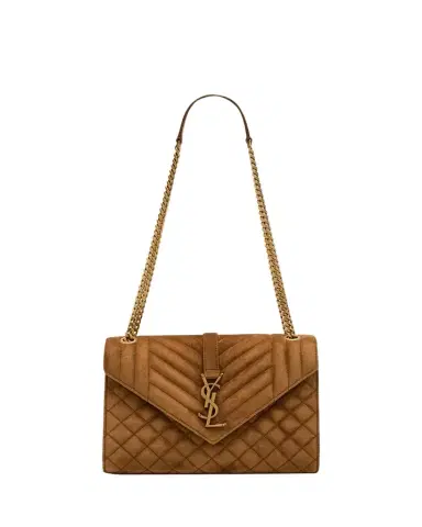 Saint Laurent Envelope Triquilt Medium YSL Shoulder Bag in Suede | Thumbnail 1 Saint Laurent Envelope Triquilt Medium YSL Shoulder Bag in Suede | Thumbnail 1