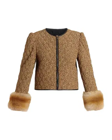 Valentino Garavani Quilted Spotted Silk Jacket with Lamb Shearling Cuffs | Thumbnail 1 Valentino Garavani Quilted Spotted Silk Jacket with Lamb Shearling Cuffs | Thumbnail 1