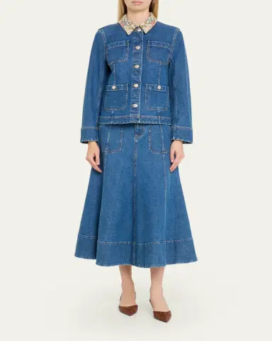 Cinq a Sept Dalton Floral-Collar Denim Jacket | Thumbnail 2 Cinq a Sept Dalton Floral-Collar Denim Jacket | Thumbnail 2