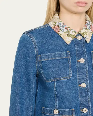 Cinq a Sept Dalton Floral-Collar Denim Jacket | Thumbnail 5 Cinq a Sept Dalton Floral-Collar Denim Jacket | Thumbnail 5