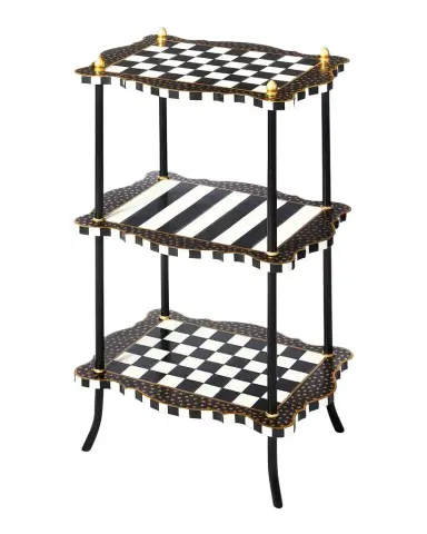 MacKenzie-Childs Black & White Check and Stripe 3-Tier Table | Thumbnail 1 MacKenzie-Childs Black & White Check and Stripe 3-Tier Table | Thumbnail 1
