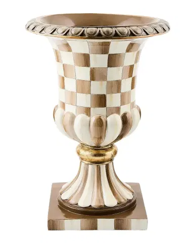 MacKenzie-Childs Mocha Check Tabletop Pedestal Urn | Thumbnail 1 MacKenzie-Childs Mocha Check Tabletop Pedestal Urn | Thumbnail 1