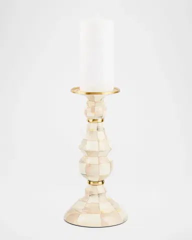 MacKenzie-Childs Mocha Check Large Pillar Candlestick, 11" Tall | Thumbnail 2 MacKenzie-Childs Mocha Check Large Pillar Candlestick, 11" Tall | Thumbnail 2