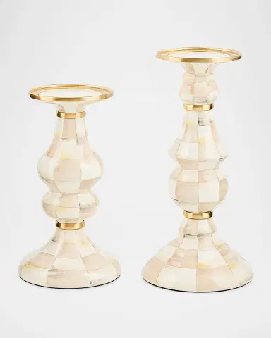 MacKenzie-Childs Mocha Check Large Pillar Candlestick, 11" Tall | Thumbnail 3 MacKenzie-Childs Mocha Check Large Pillar Candlestick, 11" Tall | Thumbnail 3