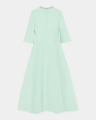 Valentino Garavani Crystal Embroidered Silk-Wool 3/4-Sleeve Midi Dress | Thumbnail 2 Valentino Garavani Crystal Embroidered Silk-Wool 3/4-Sleeve Midi Dress | Thumbnail 2