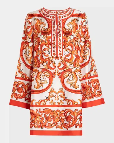 Dolce & Gabbana Majolica-Print Silk Twill Mini Kaftan Dress | Thumbnail 2 Dolce & Gabbana Majolica-Print Silk Twill Mini Kaftan Dress | Thumbnail 2