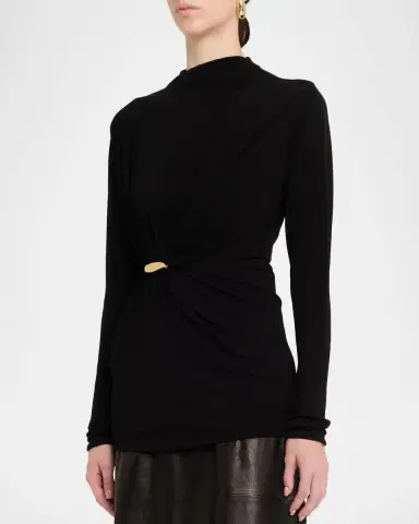Bottega Veneta Long-Sleeve Gathered Viscose Top | Thumbnail 4 Bottega Veneta Long-Sleeve Gathered Viscose Top | Thumbnail 4