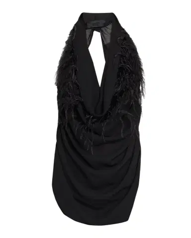 Lapointe Feather-Trim Draped Georgette Halter Top | Thumbnail 1 Lapointe Feather-Trim Draped Georgette Halter Top | Thumbnail 1