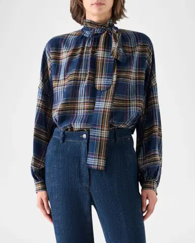 Akris punto Checked Wool-Blend Blouse | Thumbnail 4 Akris punto Checked Wool-Blend Blouse | Thumbnail 4