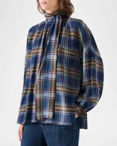 Akris punto Checked Wool-Blend Blouse | Thumbnail 6 Akris punto Checked Wool-Blend Blouse | Thumbnail 6