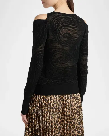 Etro Paisley Knit Cold-Shoulder Crewneck Sweater | Thumbnail 3 Etro Paisley Knit Cold-Shoulder Crewneck Sweater | Thumbnail 3