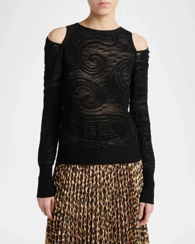 Etro Paisley Knit Cold-Shoulder Crewneck Sweater | Thumbnail 4 Etro Paisley Knit Cold-Shoulder Crewneck Sweater | Thumbnail 4