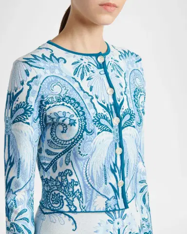 Etro Leafy Paisley Jacquard Crop Crewneck Cardigan | Thumbnail 5 Etro Leafy Paisley Jacquard Crop Crewneck Cardigan | Thumbnail 5