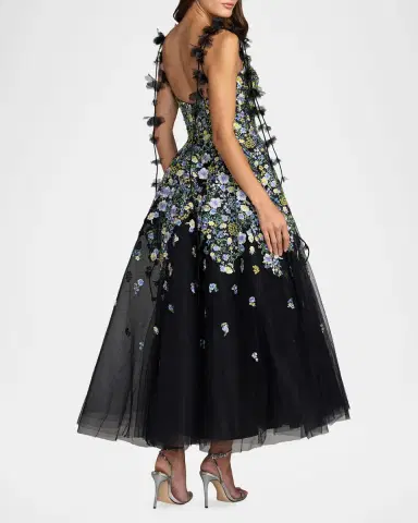 Mac Duggal Floral-Embroidered Tassel Tulle A-Line Cocktail Maxi Dress | Thumbnail 3 Mac Duggal Floral-Embroidered Tassel Tulle A-Line Cocktail Maxi Dress | Thumbnail 3