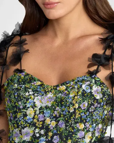Mac Duggal Floral-Embroidered Tassel Tulle A-Line Cocktail Maxi Dress | Thumbnail 4 Mac Duggal Floral-Embroidered Tassel Tulle A-Line Cocktail Maxi Dress | Thumbnail 4