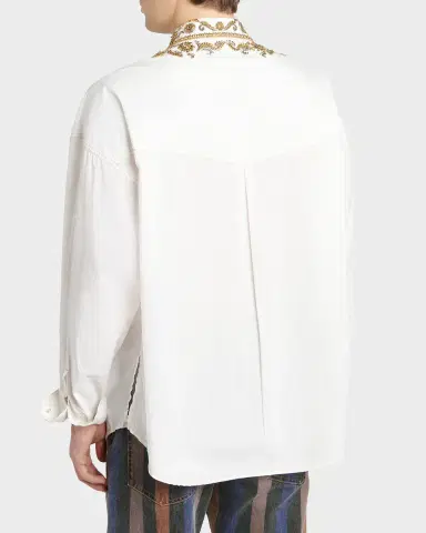 Versace Men's Embroidered-Collar Cotton Button-Down Shirt | Thumbnail 3 Versace Men's Embroidered-Collar Cotton Button-Down Shirt | Thumbnail 3