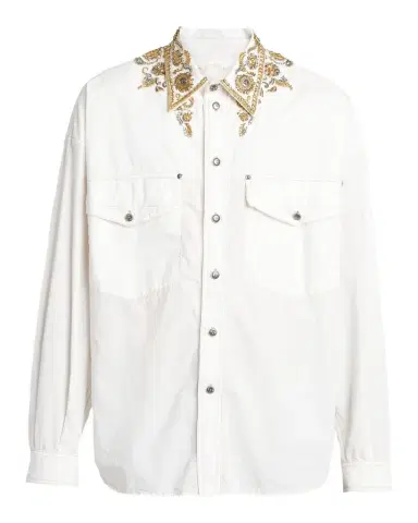 Versace Men's Embroidered-Collar Cotton Button-Down Shirt | Thumbnail 1 Versace Men's Embroidered-Collar Cotton Button-Down Shirt | Thumbnail 1
