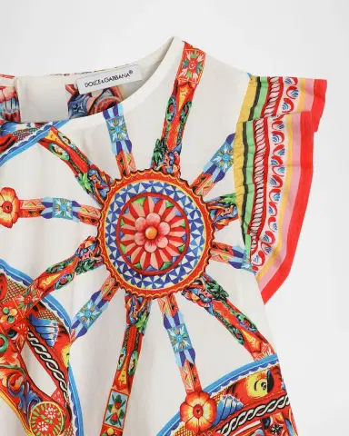 Dolce & Gabbana Girl's Carretto-Print Cotton Dress, Size -14 | Thumbnail 3 Dolce & Gabbana Girl's Carretto-Print Cotton Dress, Size -14 | Thumbnail 3