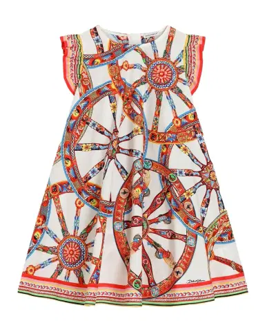 Dolce & Gabbana Girl's Carretto-Print Cotton Dress, Size -14 | Thumbnail 1 Dolce & Gabbana Girl's Carretto-Print Cotton Dress, Size -14 | Thumbnail 1