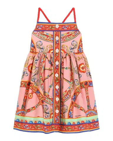 Dolce & Gabbana Girl's Carretto-Print Button-Front Cotton Dress, Size 2-6 | Thumbnail 1 Dolce & Gabbana Girl's Carretto-Print Button-Front Cotton Dress, Size 2-6 | Thumbnail 1