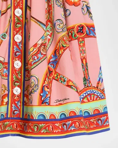 Dolce & Gabbana Girl's Carretto-Print Button-Front Cotton Dress, Size 8-14 | Thumbnail 3 Dolce & Gabbana Girl's Carretto-Print Button-Front Cotton Dress, Size 8-14 | Thumbnail 3