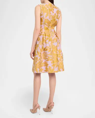 Lela Rose Sleeveless Floral Fil Coupe Knee-Length Dress | Thumbnail 3 Lela Rose Sleeveless Floral Fil Coupe Knee-Length Dress | Thumbnail 3