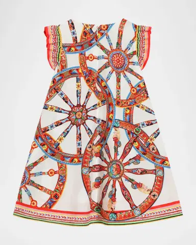 Dolce & Gabbana Girl's Carretto-Print Cotton Dress, Size 4-6 | Thumbnail 2 Dolce & Gabbana Girl's Carretto-Print Cotton Dress, Size 4-6 | Thumbnail 2