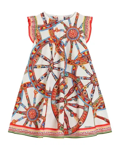 Dolce & Gabbana Girl's Carretto-Print Cotton Dress, Size 4-6 | Thumbnail 1 Dolce & Gabbana Girl's Carretto-Print Cotton Dress, Size 4-6 | Thumbnail 1