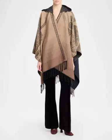 Etro Degrade Paisley Wool Jacquard Fringe Hooded Cape | Thumbnail 2 Etro Degrade Paisley Wool Jacquard Fringe Hooded Cape | Thumbnail 2