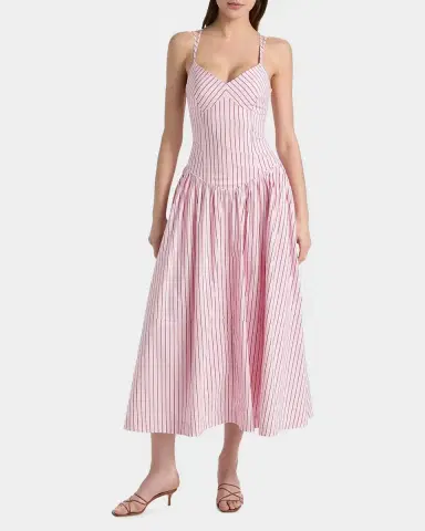 Cinq à Sept Rose Stripe Drop-Waist Midi Dress | Thumbnail 2 Cinq à Sept Rose Stripe Drop-Waist Midi Dress | Thumbnail 2