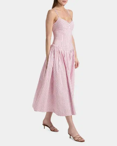 Cinq à Sept Rose Stripe Drop-Waist Midi Dress | Thumbnail 4 Cinq à Sept Rose Stripe Drop-Waist Midi Dress | Thumbnail 4