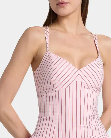 Cinq à Sept Rose Stripe Drop-Waist Midi Dress | Thumbnail 5 Cinq à Sept Rose Stripe Drop-Waist Midi Dress | Thumbnail 5