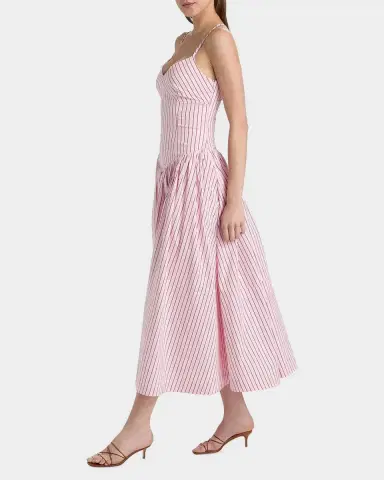 Cinq à Sept Rose Stripe Drop-Waist Midi Dress | Thumbnail 7 Cinq à Sept Rose Stripe Drop-Waist Midi Dress | Thumbnail 7