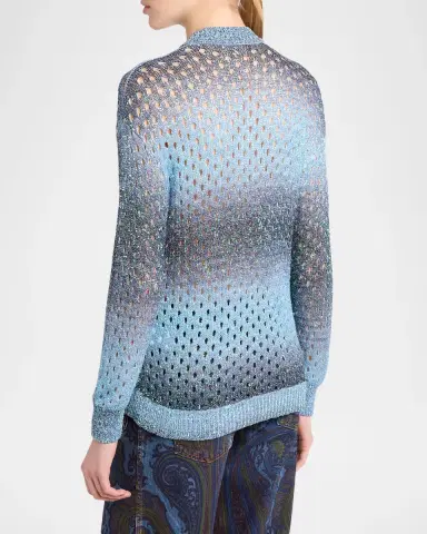 Etro Paillette Ombre Open-Knit V-Neck Cardigan | Thumbnail 3 Etro Paillette Ombre Open-Knit V-Neck Cardigan | Thumbnail 3