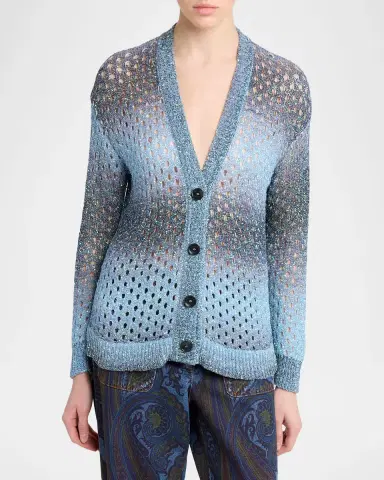 Etro Paillette Ombre Open-Knit V-Neck Cardigan | Thumbnail 4 Etro Paillette Ombre Open-Knit V-Neck Cardigan | Thumbnail 4