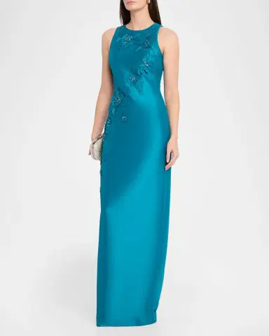 BADGLEY MISCHKA Beaded Floral Applique Column Gown | Thumbnail 4 BADGLEY MISCHKA Beaded Floral Applique Column Gown | Thumbnail 4