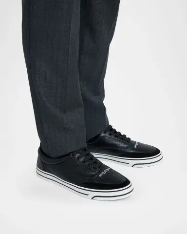 Dolce & Gabbana Men's Grained Leather Label Low-Top Sneakers | Thumbnail 2 Dolce & Gabbana Men's Grained Leather Label Low-Top Sneakers | Thumbnail 2