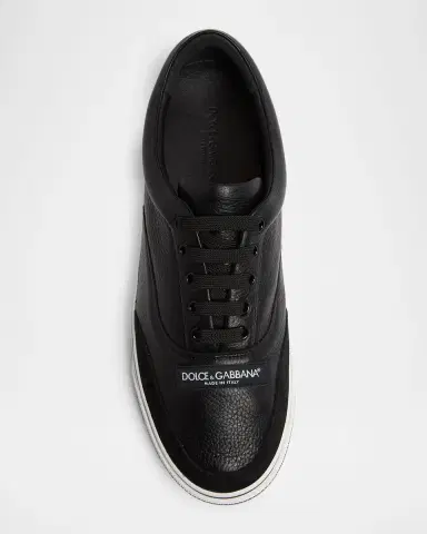 Dolce & Gabbana Men's Grained Leather Label Low-Top Sneakers | Thumbnail 6 Dolce & Gabbana Men's Grained Leather Label Low-Top Sneakers | Thumbnail 6