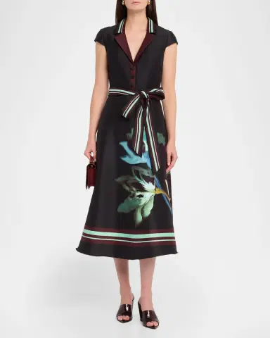 Badgley Mischka Belted Floral Mikado Midi Dress | Thumbnail 2 Badgley Mischka Belted Floral Mikado Midi Dress | Thumbnail 2