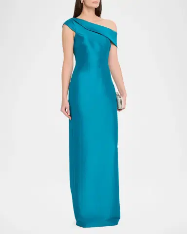 Badgley Mischka One-Shoulder Column Gown | Thumbnail 4 Badgley Mischka One-Shoulder Column Gown | Thumbnail 4