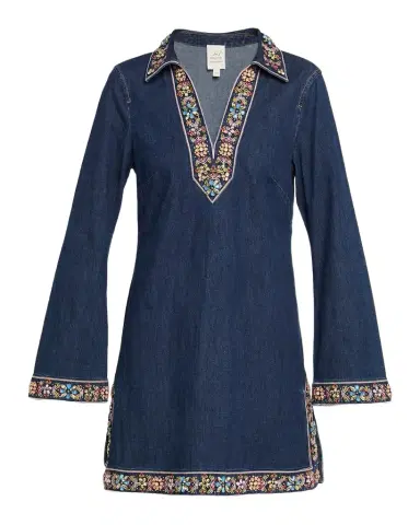 Cinq à Sept Pierson Embroidered Denim Mini Dress | Thumbnail 1 Cinq à Sept Pierson Embroidered Denim Mini Dress | Thumbnail 1