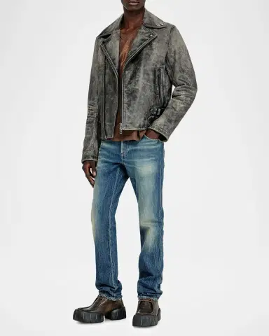 Diesel Men 's Treated Leather Biker Jacket | Thumbnail 2 Diesel Men 's Treated Leather Biker Jacket | Thumbnail 2