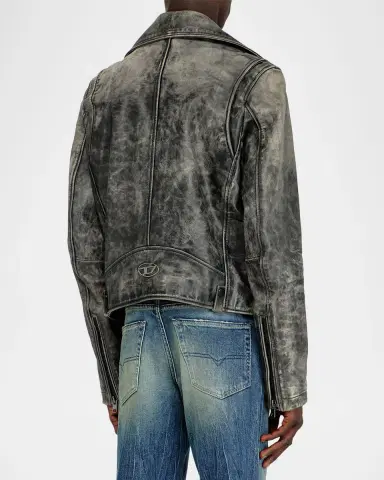 Diesel Men 's Treated Leather Biker Jacket | Thumbnail 3 Diesel Men 's Treated Leather Biker Jacket | Thumbnail 3