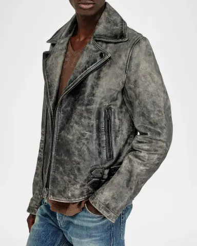 Diesel Men 's Treated Leather Biker Jacket | Thumbnail 5 Diesel Men 's Treated Leather Biker Jacket | Thumbnail 5